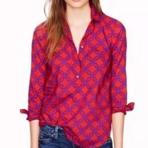 EUC J Crew Size 2 Geometric Print Popover Cotton Top!